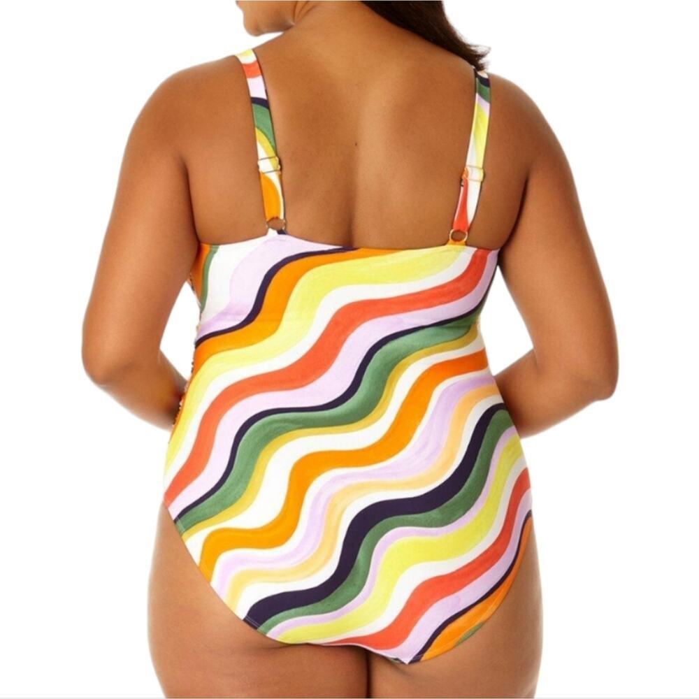 Anne Cole Women's Orange Shirred Maillot Colorful Tropical 1 Pc Swim Suit 20 2X - Picture 2 of 7
